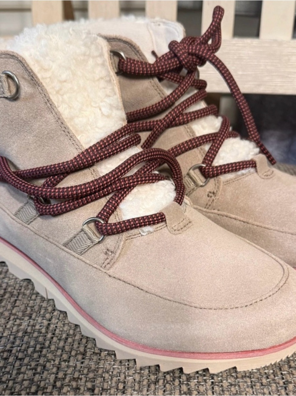 New Sorel Harlow Lace Cozy Boots in Omega Taupe size 8